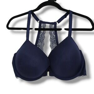 Torrid Plus Size Navy Blue Lace Racerback Front Clasp Push Up Bra Size 40D